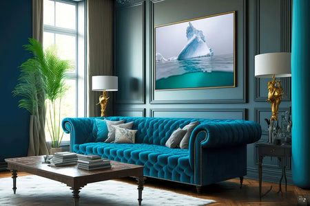 A living room with an Antarctica Underwater painting from Shestakov Fine Art on the wall.